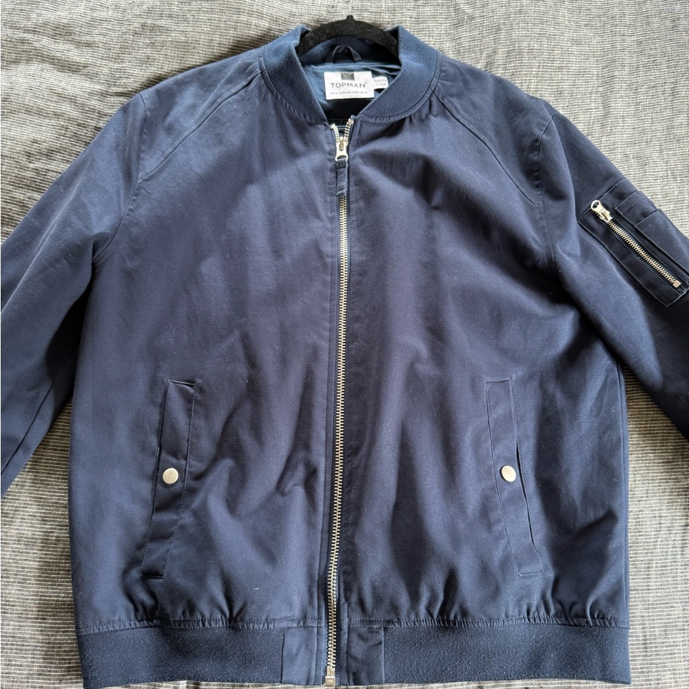Topman Navy Blue Bomber Jacket